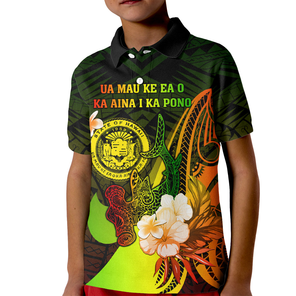 Personalised Hawaii State Motto Kid Polo Shirt Hawaiian Tribal Reggae Hammerhead Shark LT05 Kid Reggae - Polynesian Pride
