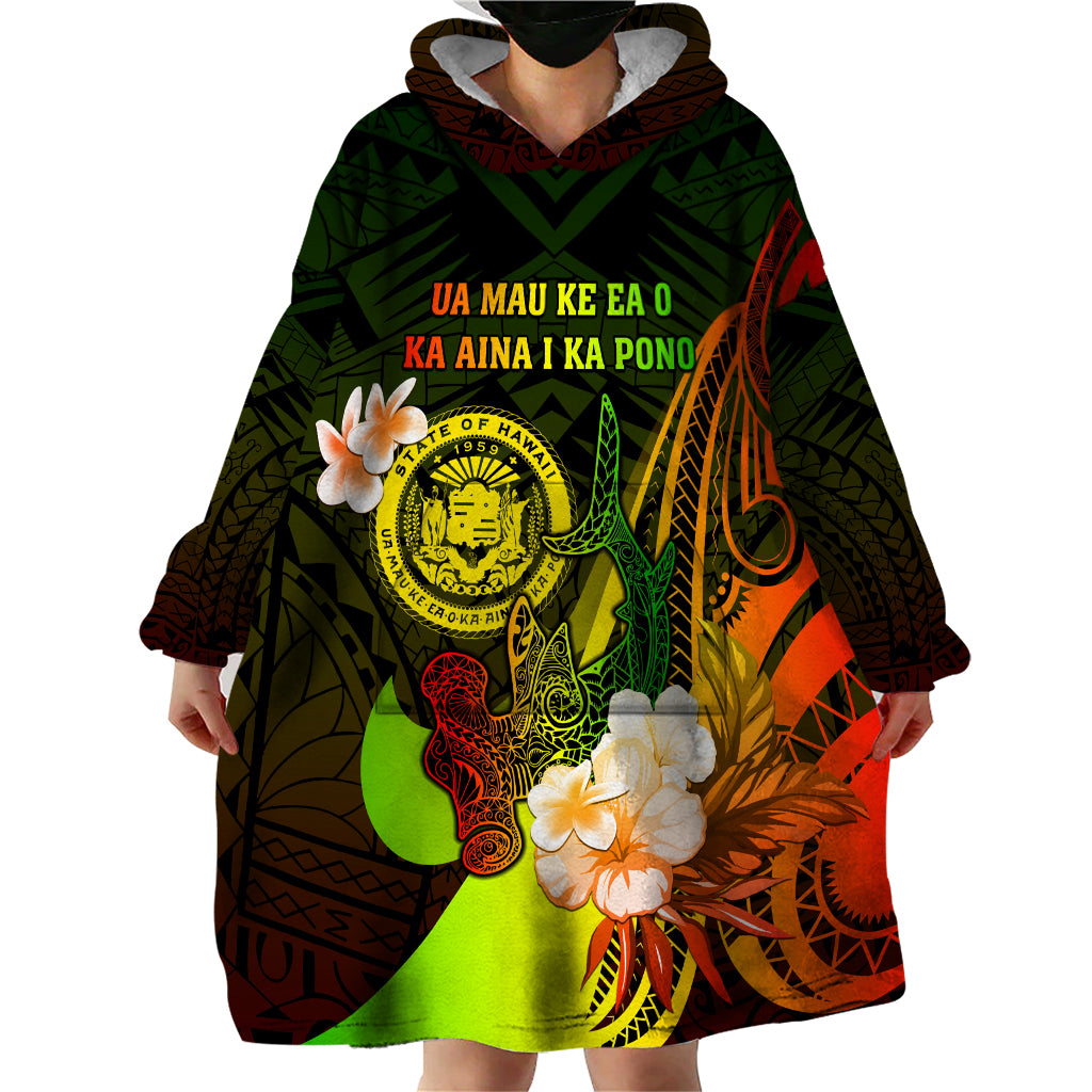 Personalised Hawaii State Motto Wearable Blanket Hoodie Hawaiian Tribal Reggae Hammerhead Shark LT05 - Polynesian Pride