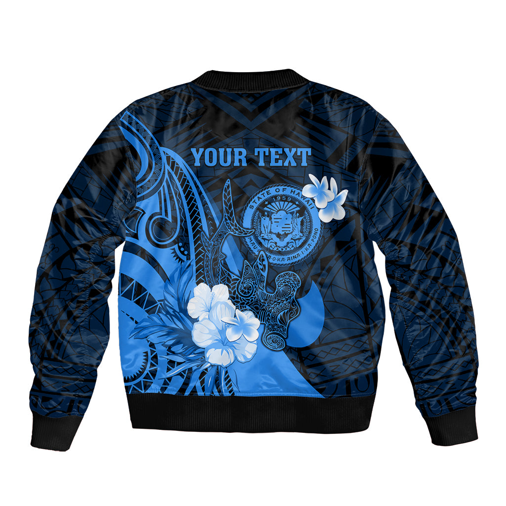 Personalised Hawaii State Motto Bomber Jacket Hawaiian Tribal Blue Hammerhead Shark LT05 - Polynesian Pride