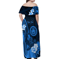 Personalised Hawaii State Motto Family Matching Off Shoulder Maxi Dress and Hawaiian Shirt Hawaiian Tribal Blue Hammerhead Shark LT05 - Polynesian Pride