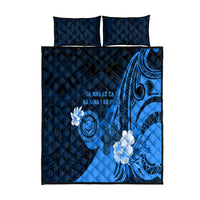 Hawaii State Motto Quilt Bed Set Hawaiian Tribal Blue Hammerhead Shark LT05 Blue - Polynesian Pride