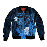 Personalised Hawaii State Motto Sleeve Zip Bomber Jacket Hawaiian Tribal Blue Hammerhead Shark LT05 Unisex Blue - Polynesian Pride