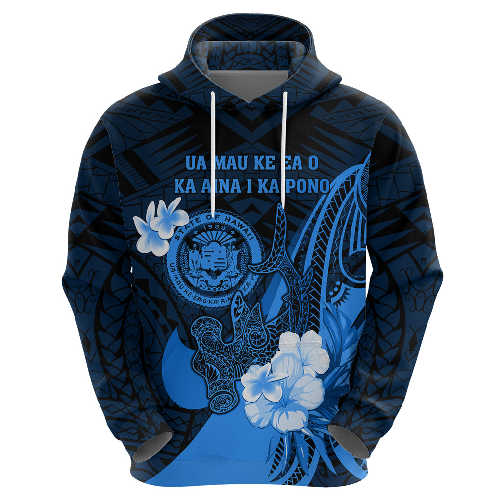 Personalised Hawaii State Motto Zip Hoodie Hawaiian Tribal Blue Hammerhead Shark LT05 - Polynesian Pride