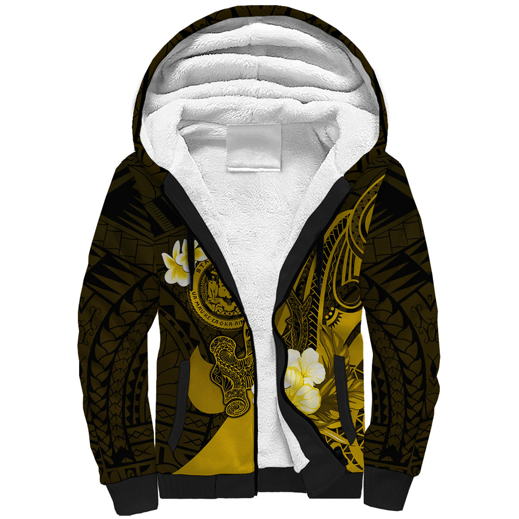 Personalised Hawaii State Motto Sherpa Hoodie Hawaiian Tribal Gold Hammerhead Shark LT05 Unisex Gold - Polynesian Pride