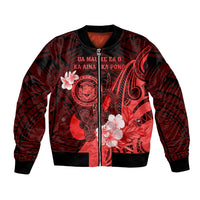 Personalised Hawaii State Motto Bomber Jacket Hawaiian Tribal Red Hammerhead Shark LT05 Unisex Red - Polynesian Pride