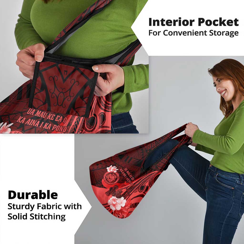 Hawaii State Motto Grocery Bag Hawaiian Tribal Red Hammerhead Shark