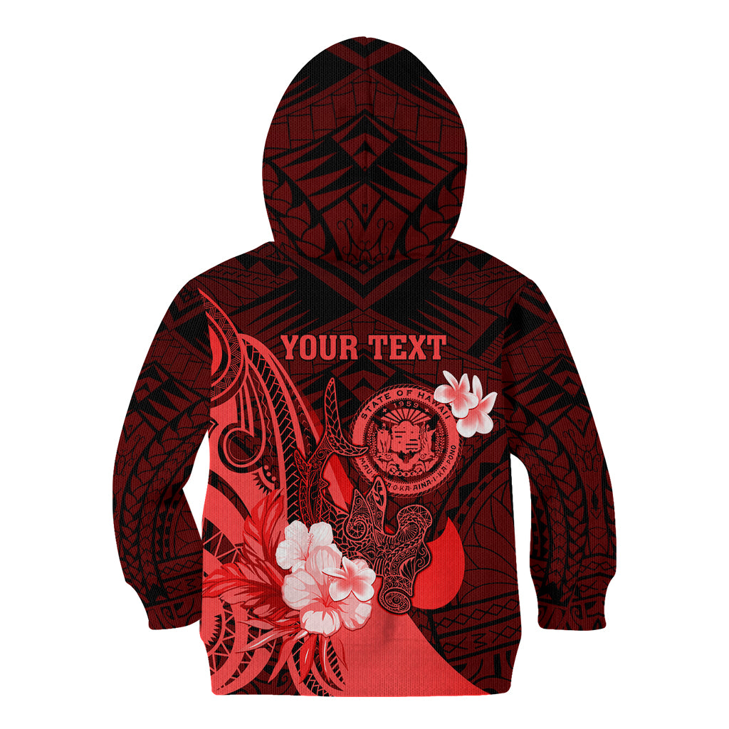 Personalised Hawaii State Motto Kid Hoodie Hawaiian Tribal Red Hammerhead Shark LT05 - Polynesian Pride