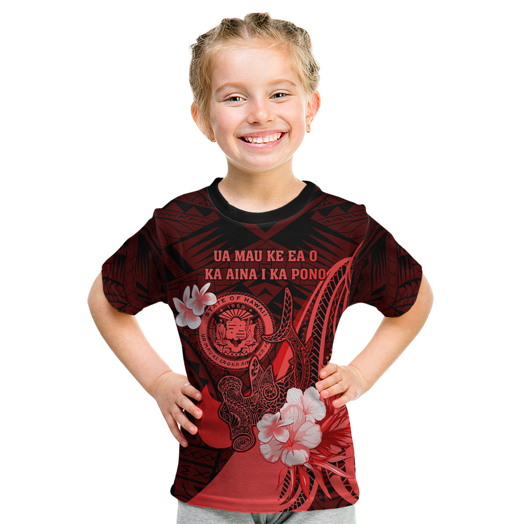Personalised Hawaii State Motto Kid T Shirt Hawaiian Tribal Red Hammerhead Shark LT05 Red - Polynesian Pride