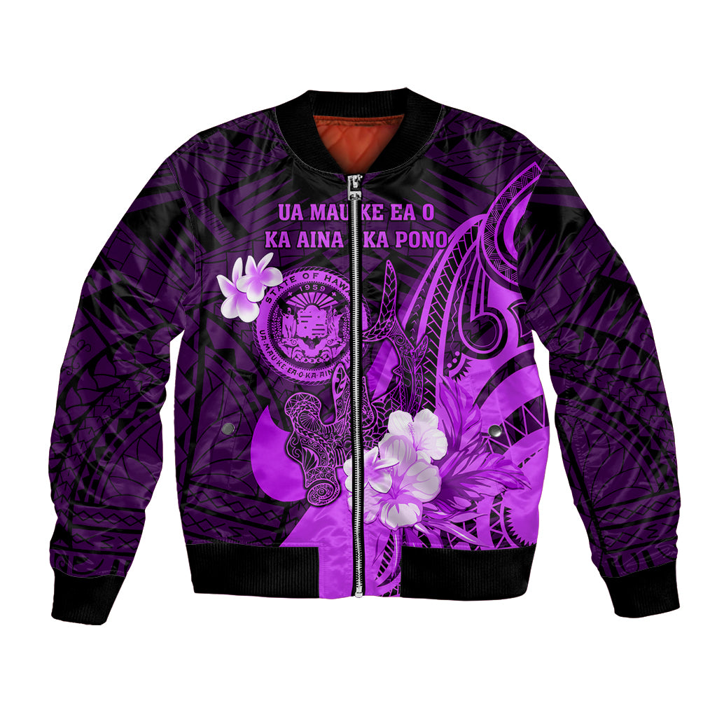 Personalised Hawaii State Motto Bomber Jacket Hawaiian Tribal Purple Hammerhead Shark LT05 Unisex Purple - Polynesian Pride