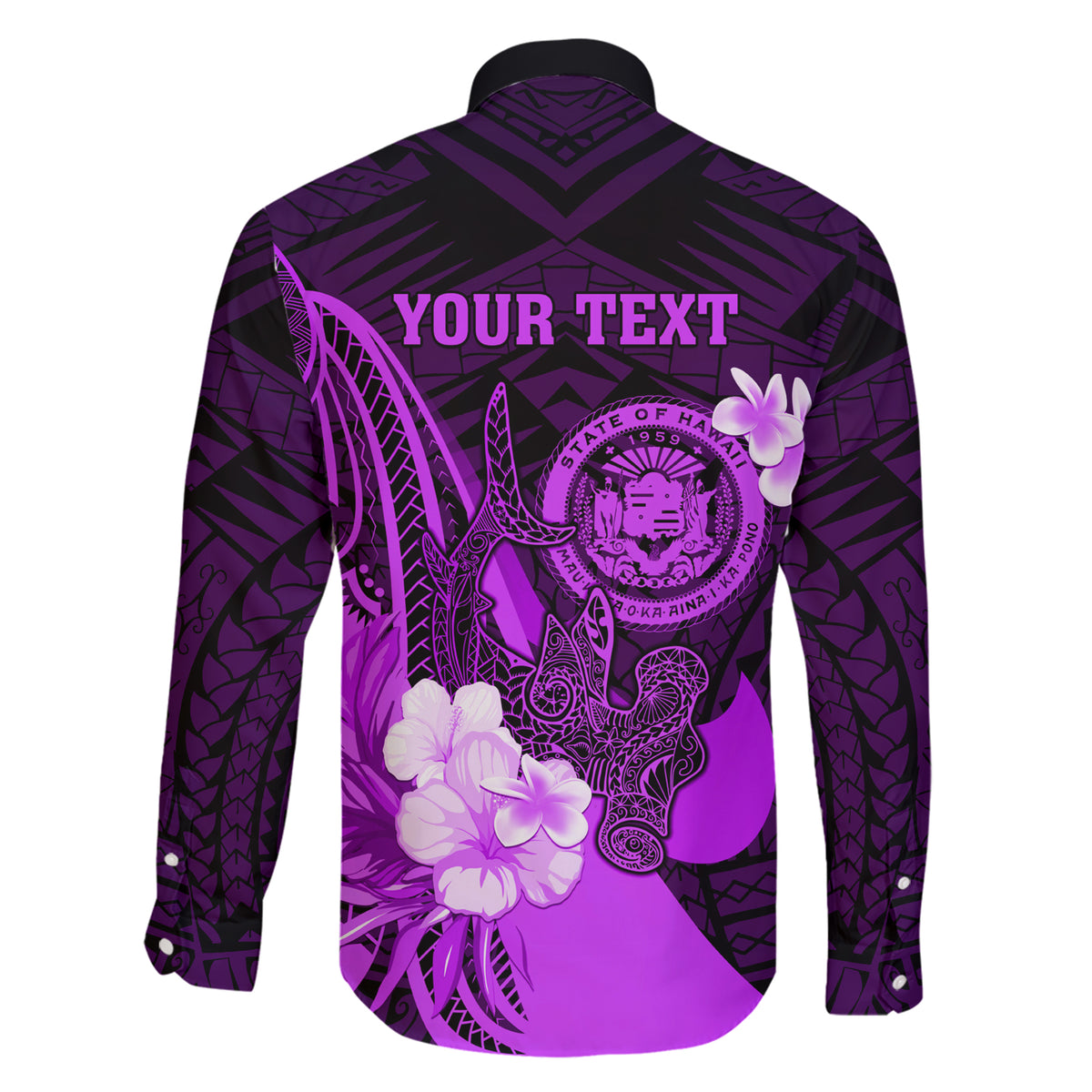 Personalised Hawaii State Motto Family Matching Short Sleeve Bodycon Dress and Hawaiian Shirt Hawaiian Tribal Purple Hammerhead Shark LT05 - Polynesian Pride