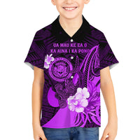 Personalised Hawaii State Motto Family Matching Tank Maxi Dress and Hawaiian Shirt Hawaiian Tribal Purple Hammerhead Shark LT05 Son's Shirt Purple - Polynesian Pride