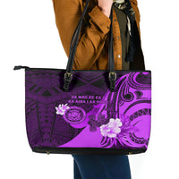 Hawaii State Motto Leather Tote Bag Hawaiian Tribal Purple Hammerhead Shark LT05 - Polynesian Pride