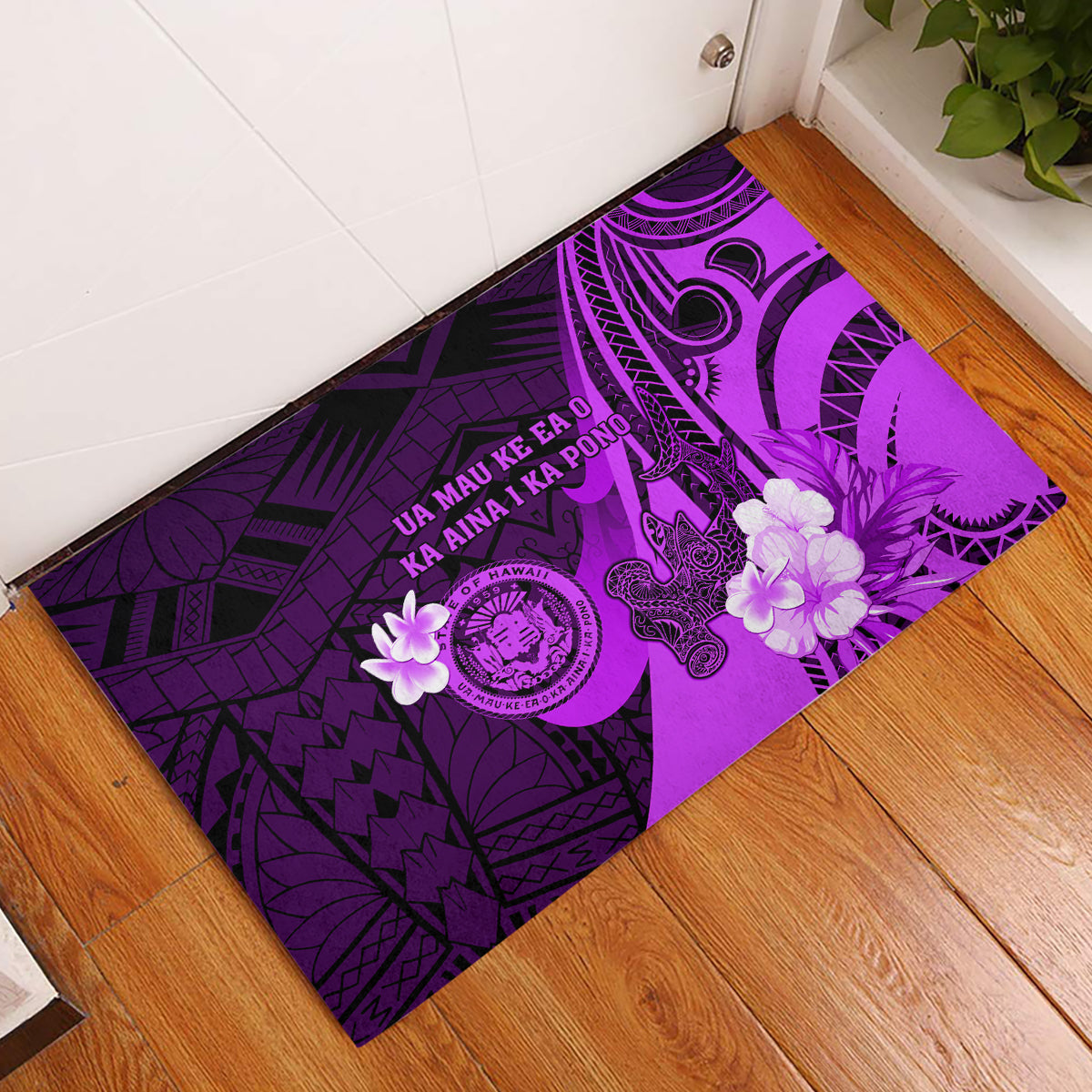 Hawaii State Motto Rubber Doormat Hawaiian Tribal Purple Hammerhead Shark LT05 Purple - Polynesian Pride