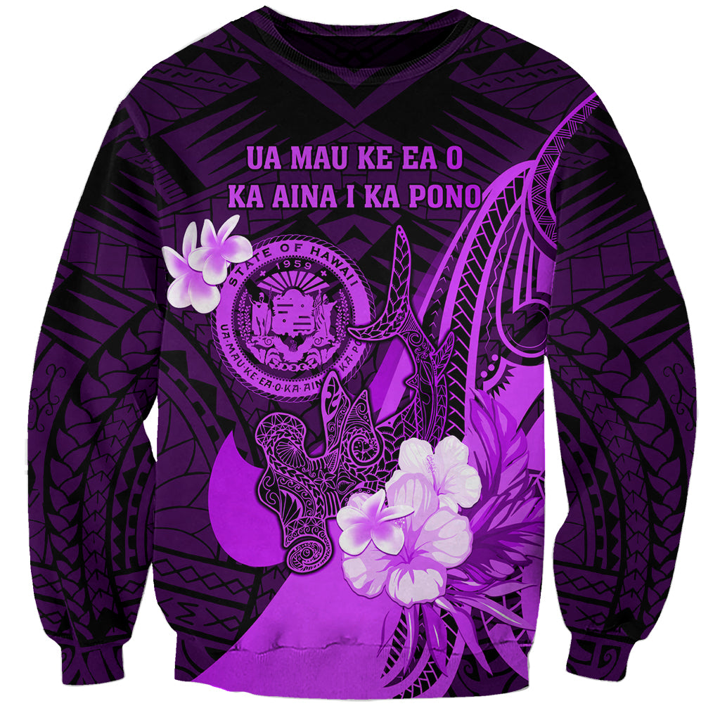 Personalised Hawaii State Motto Sweatshirt Hawaiian Tribal Purple Hammerhead Shark LT05 Unisex Purple - Polynesian Pride