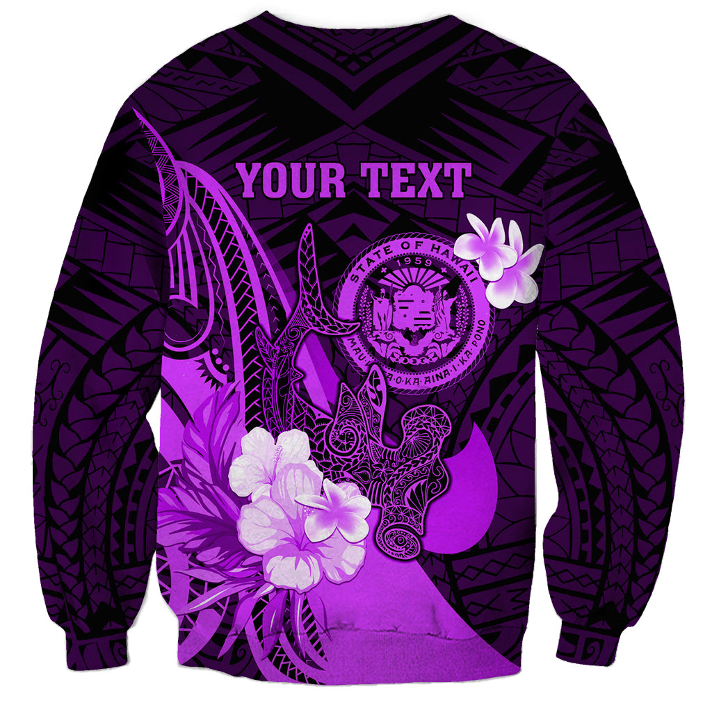 Personalised Hawaii State Motto Sweatshirt Hawaiian Tribal Purple Hammerhead Shark LT05 - Polynesian Pride