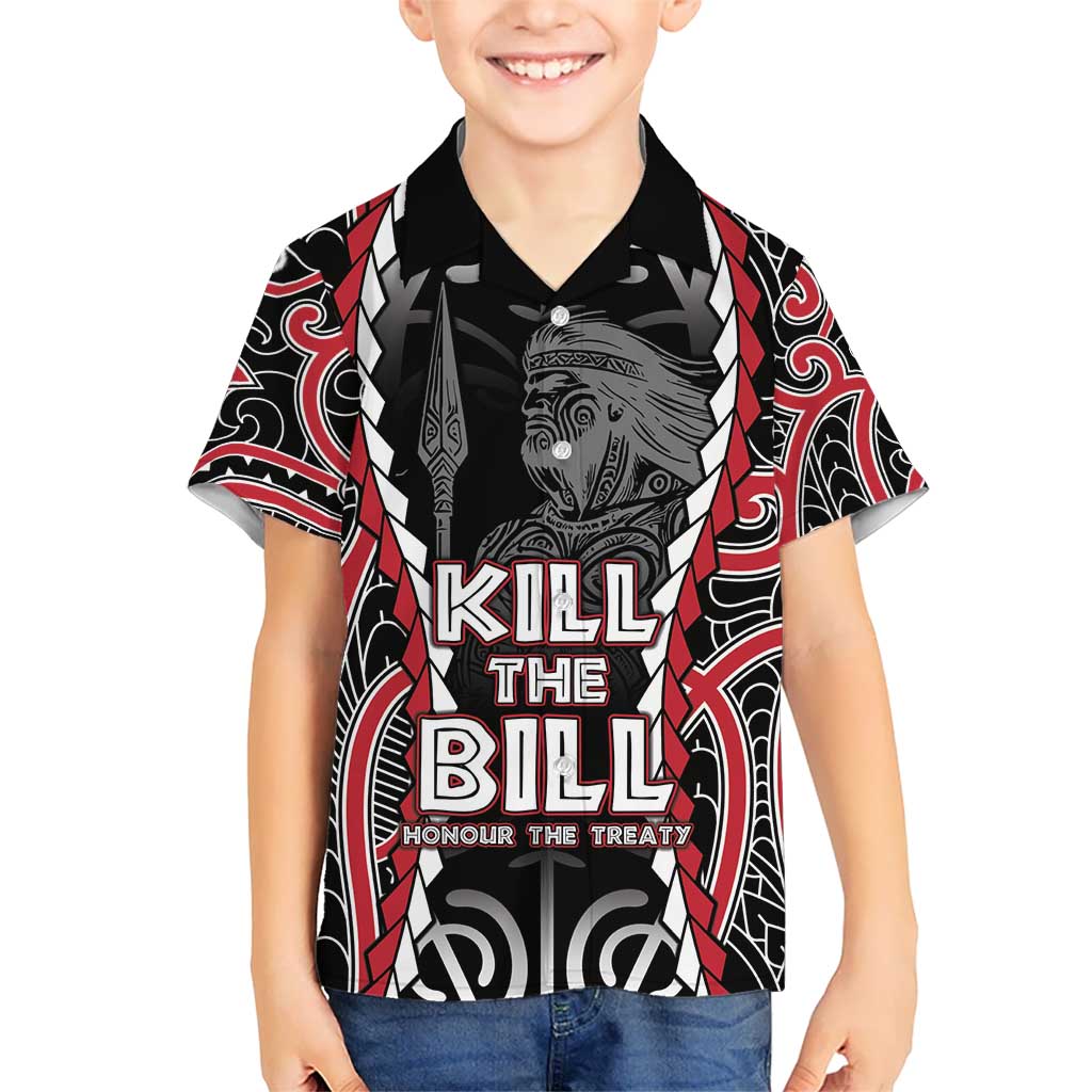Aotearoa Waitangi Day Kid Hawaiian Shirt Maori Warrior Tribal Tattoo LT05 Kid Black - Polynesian Pride