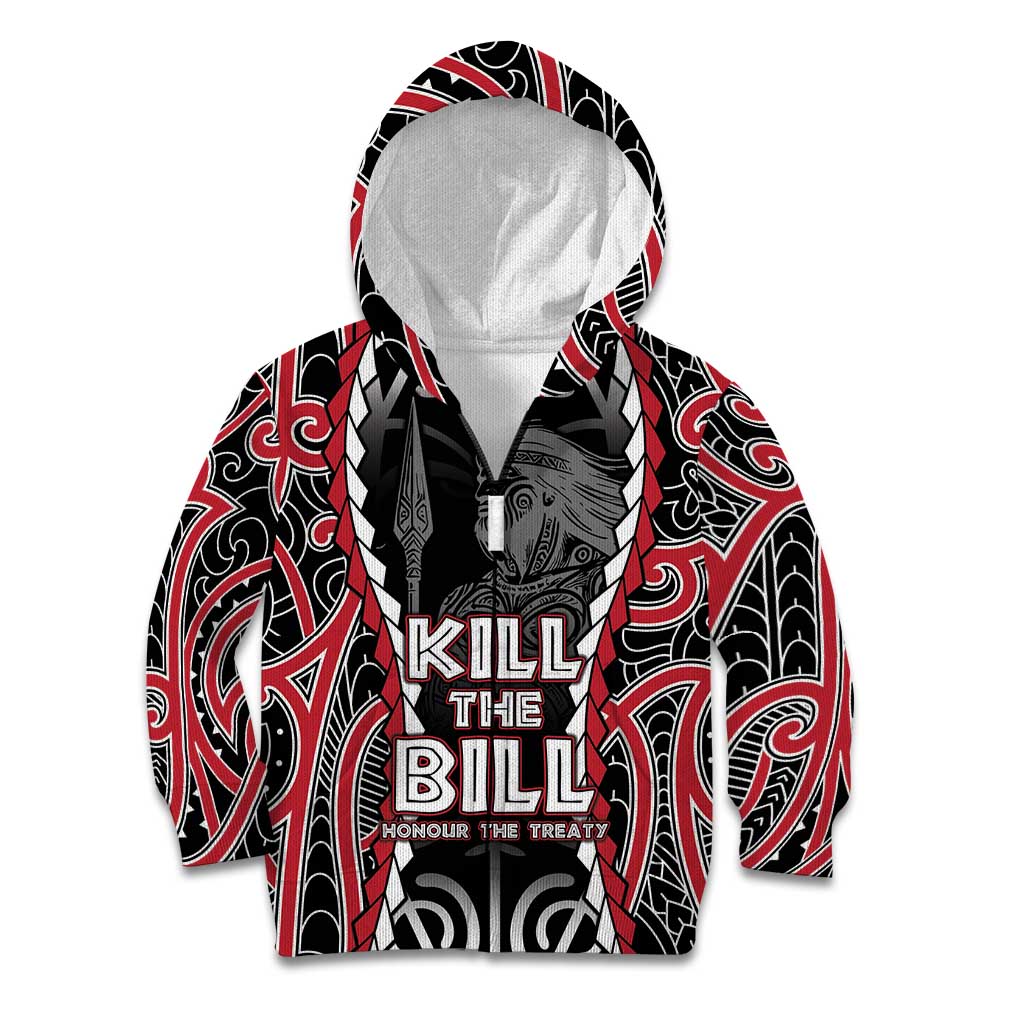 Aotearoa Waitangi Day Kid Hoodie Maori Warrior Tribal Tattoo LT05 Zip Hoodie Black - Polynesian Pride