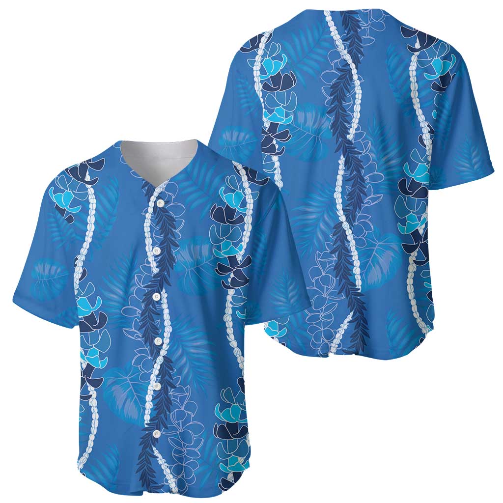 Hawaii Maile Lei Baseball Jersey With Blue Monstera Pattern LT05 - Polynesian Pride