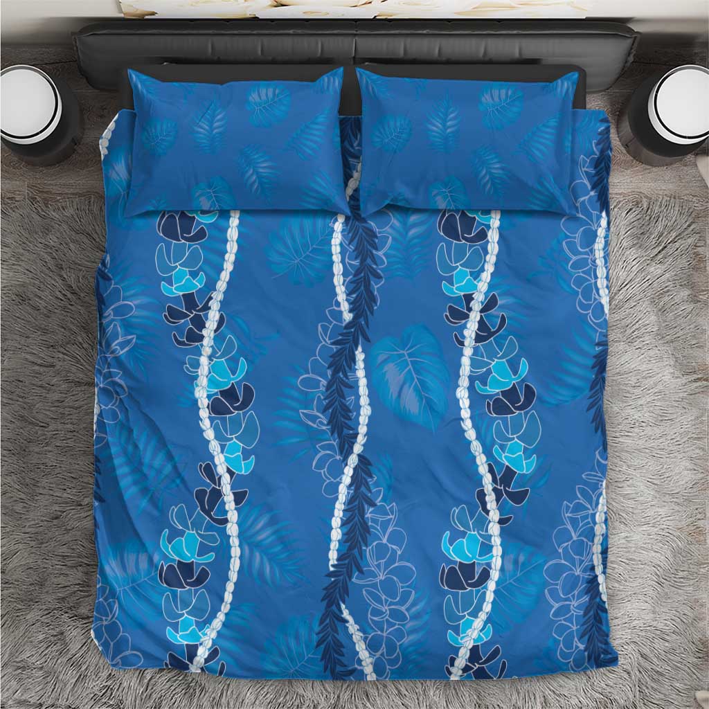 Hawaii Maile Lei Bedding Set With Blue Monstera Pattern LT05 Blue - Polynesian Pride