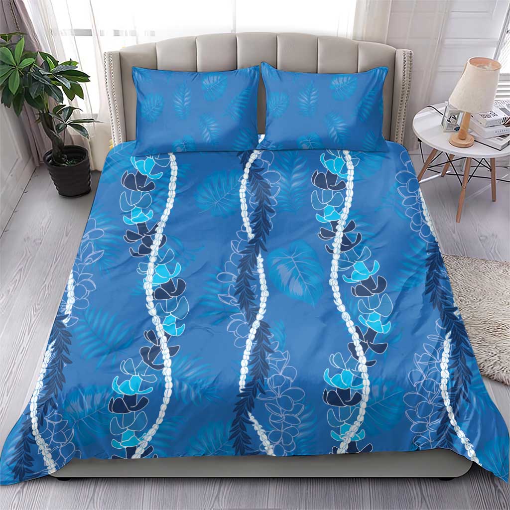 Hawaii Maile Lei Bedding Set With Blue Monstera Pattern LT05 - Polynesian Pride
