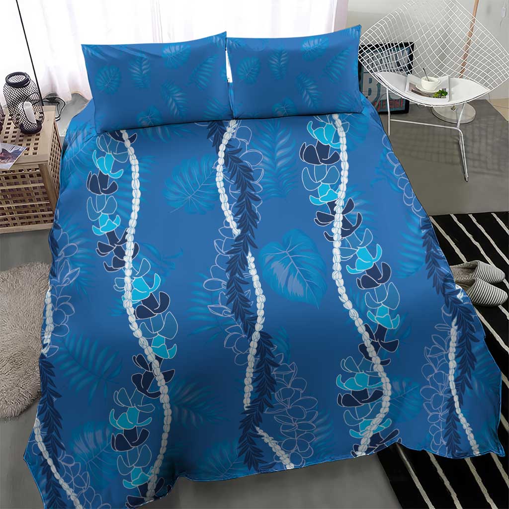 Hawaii Maile Lei Bedding Set With Blue Monstera Pattern LT05 - Polynesian Pride