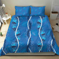 Hawaii Maile Lei Bedding Set With Blue Monstera Pattern LT05 - Polynesian Pride