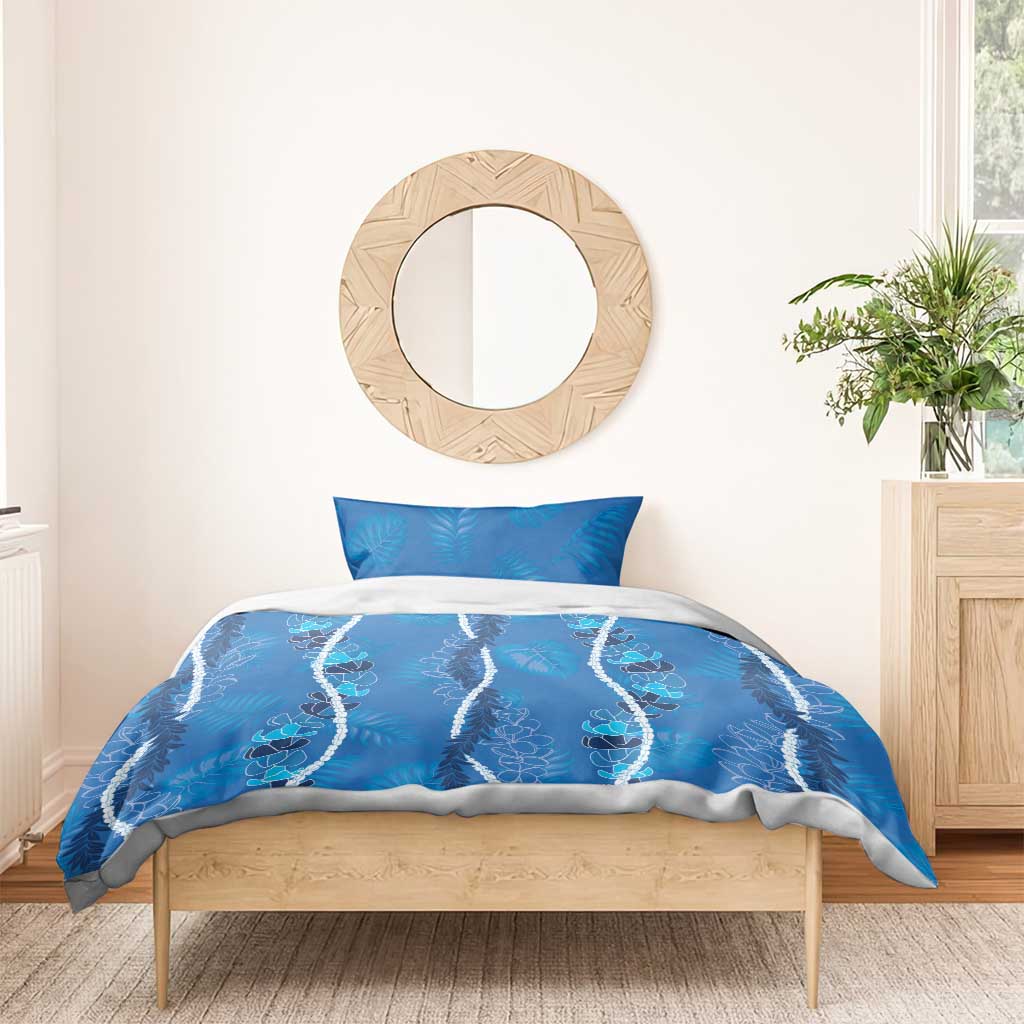 Hawaii Maile Lei Bedding Set With Blue Monstera Pattern LT05 - Polynesian Pride