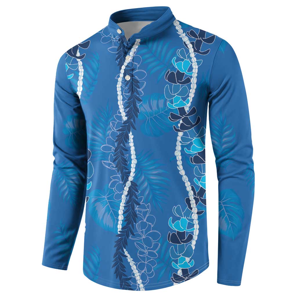 Hawaii Maile Lei Button Sweatshirt With Blue Monstera Pattern LT05 - Polynesian Pride