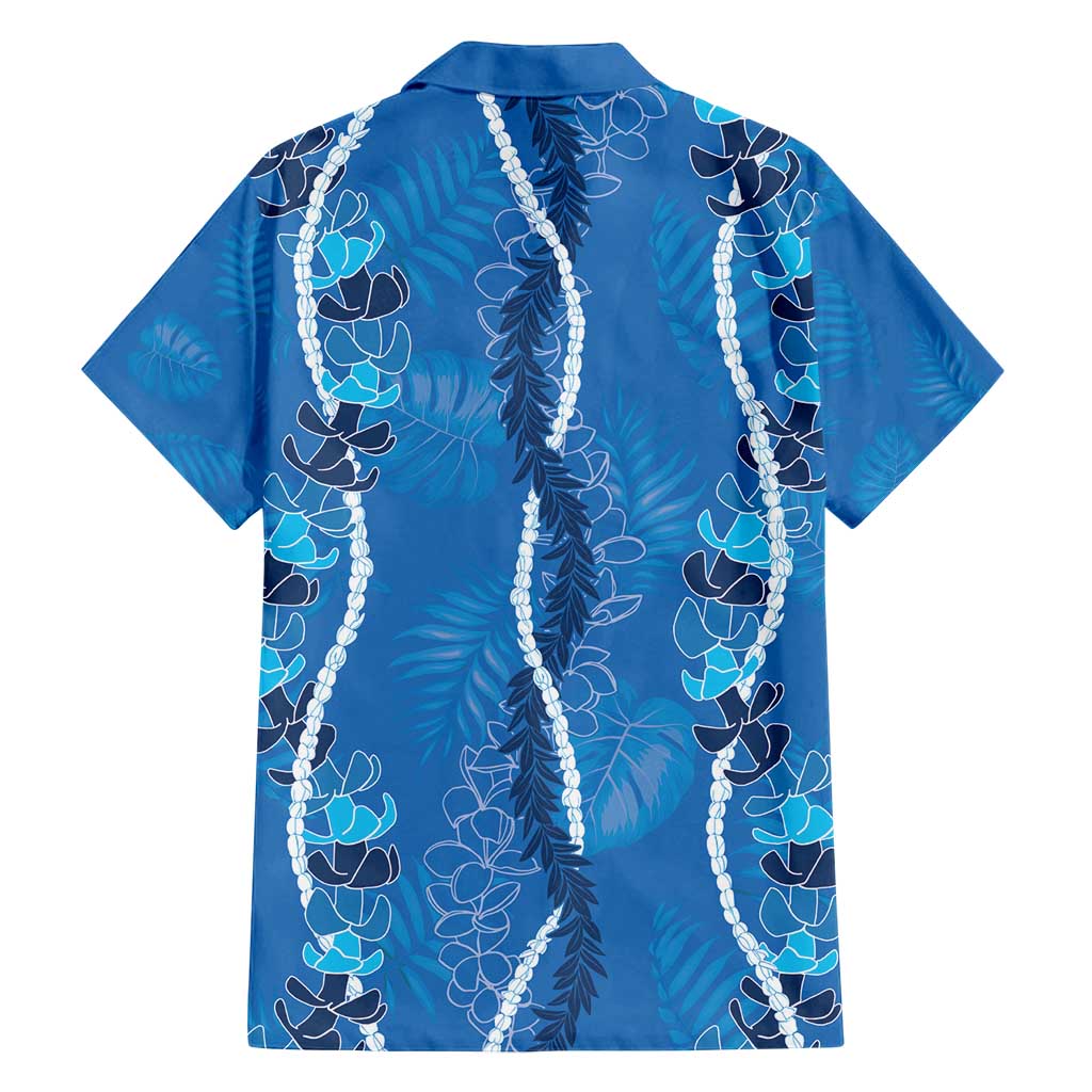 Hawaii Maile Lei Family Matching Long Sleeve Bodycon Dress and Hawaiian Shirt With Blue Monstera Pattern