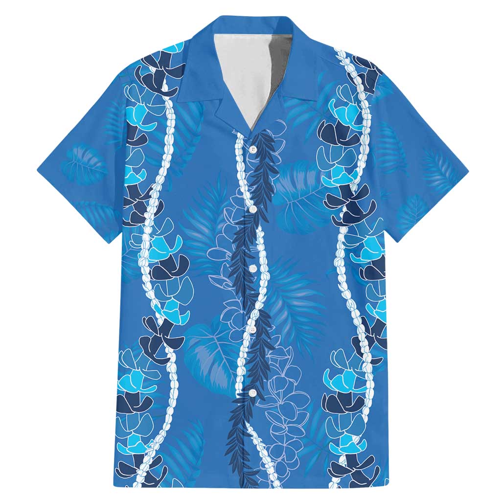 Hawaii Maile Lei Family Matching Mermaid Dress and Hawaiian Shirt With Blue Monstera Pattern