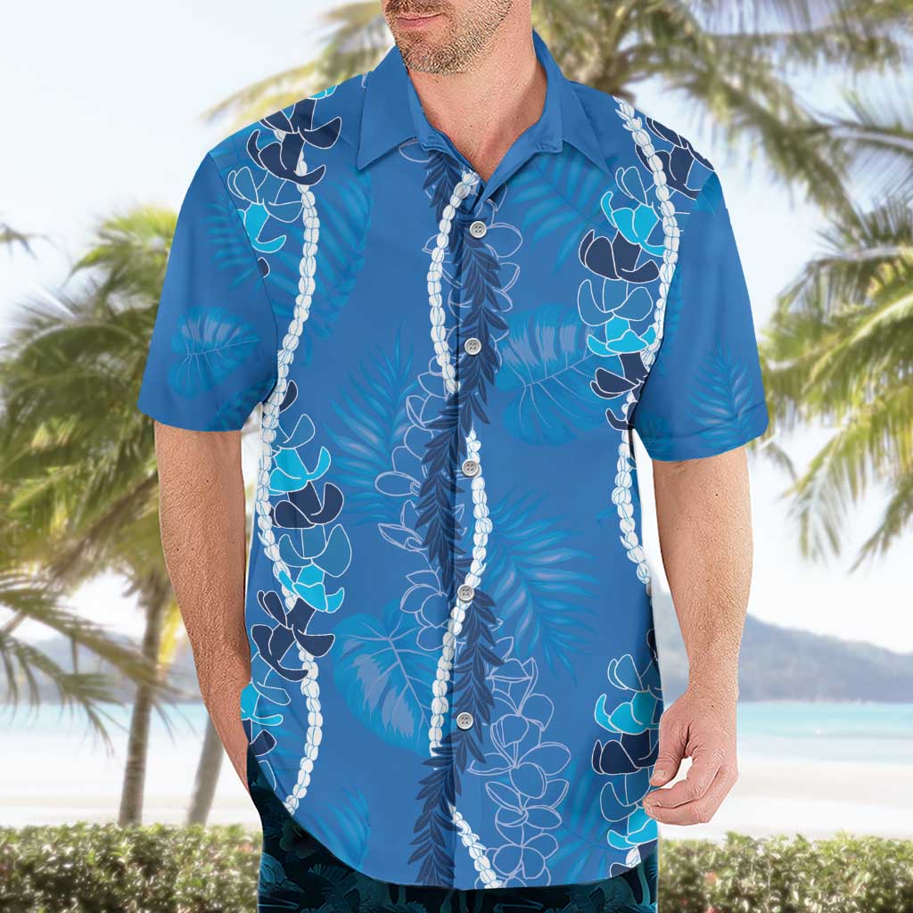 Hawaii Maile Lei Hawaiian Shirt With Blue Monstera Pattern