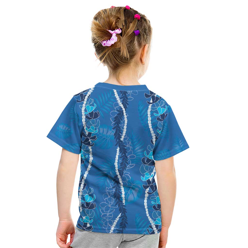 Hawaii Maile Lei Kid T Shirt With Blue Monstera Pattern LT05 - Polynesian Pride
