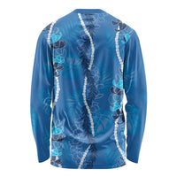 Hawaii Maile Lei Long Sleeve Shirt With Blue Monstera Pattern