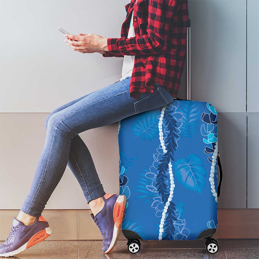 Hawaii Maile Lei Luggage Cover With Blue Monstera Pattern LT05 - Polynesian Pride