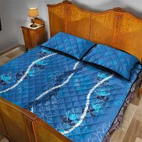 Hawaii Maile Lei Quilt Bed Set With Blue Monstera Pattern