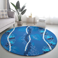 Hawaii Maile Lei Round Carpet With Blue Monstera Pattern LT05 - Polynesian Pride
