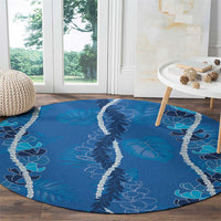 Hawaii Maile Lei Round Carpet With Blue Monstera Pattern LT05 - Polynesian Pride