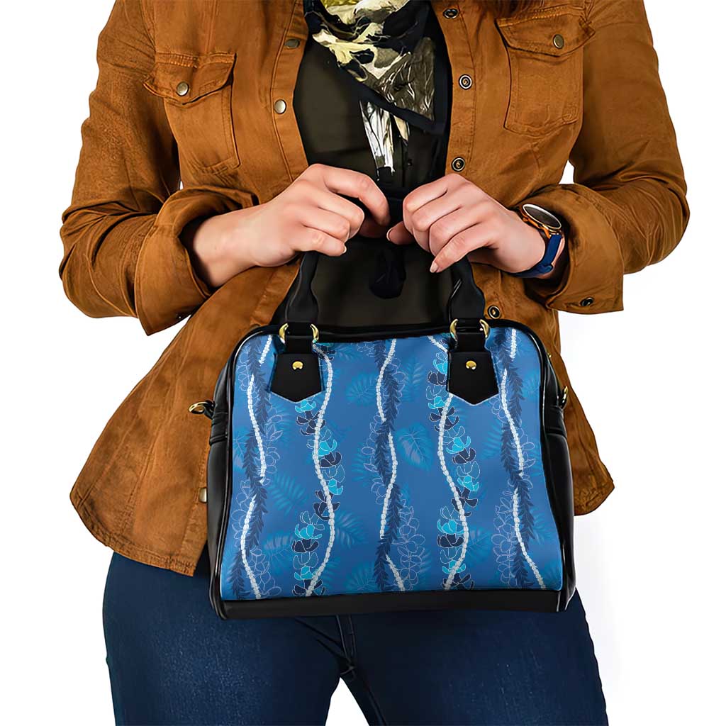 Hawaii Maile Lei Shoulder Handbag With Blue Monstera Pattern