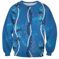 Hawaii Maile Lei Sweatshirt With Blue Monstera Pattern LT05 Unisex Blue - Polynesian Pride