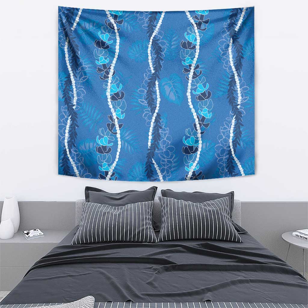 Hawaii Maile Lei Tapestry With Blue Monstera Pattern LT05 - Polynesian Pride