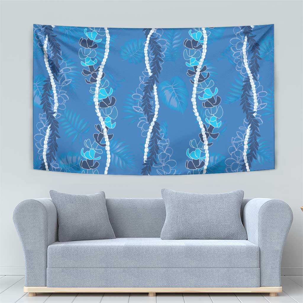 Hawaii Maile Lei Tapestry With Blue Monstera Pattern LT05 - Polynesian Pride