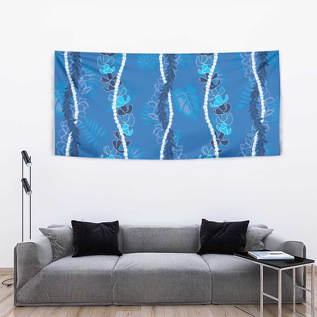 Hawaii Maile Lei Tapestry With Blue Monstera Pattern LT05 - Polynesian Pride