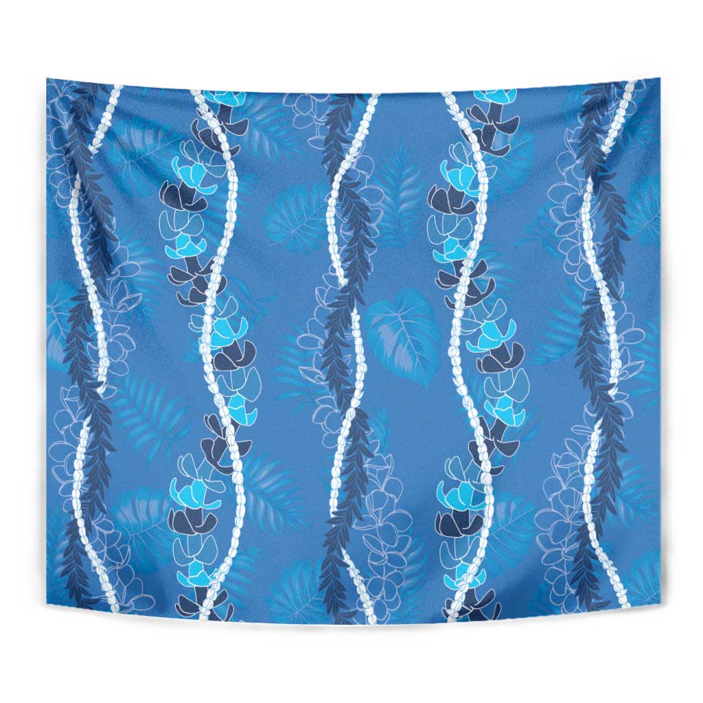 Hawaii Maile Lei Tapestry With Blue Monstera Pattern LT05 - Polynesian Pride