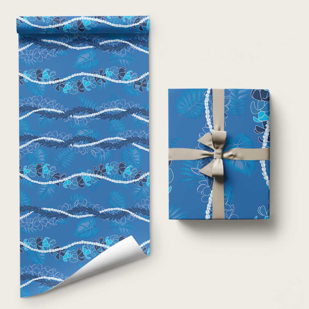 Hawaii Maile Lei Wrapping Paper With Blue Monstera Pattern - Polynesian Pride