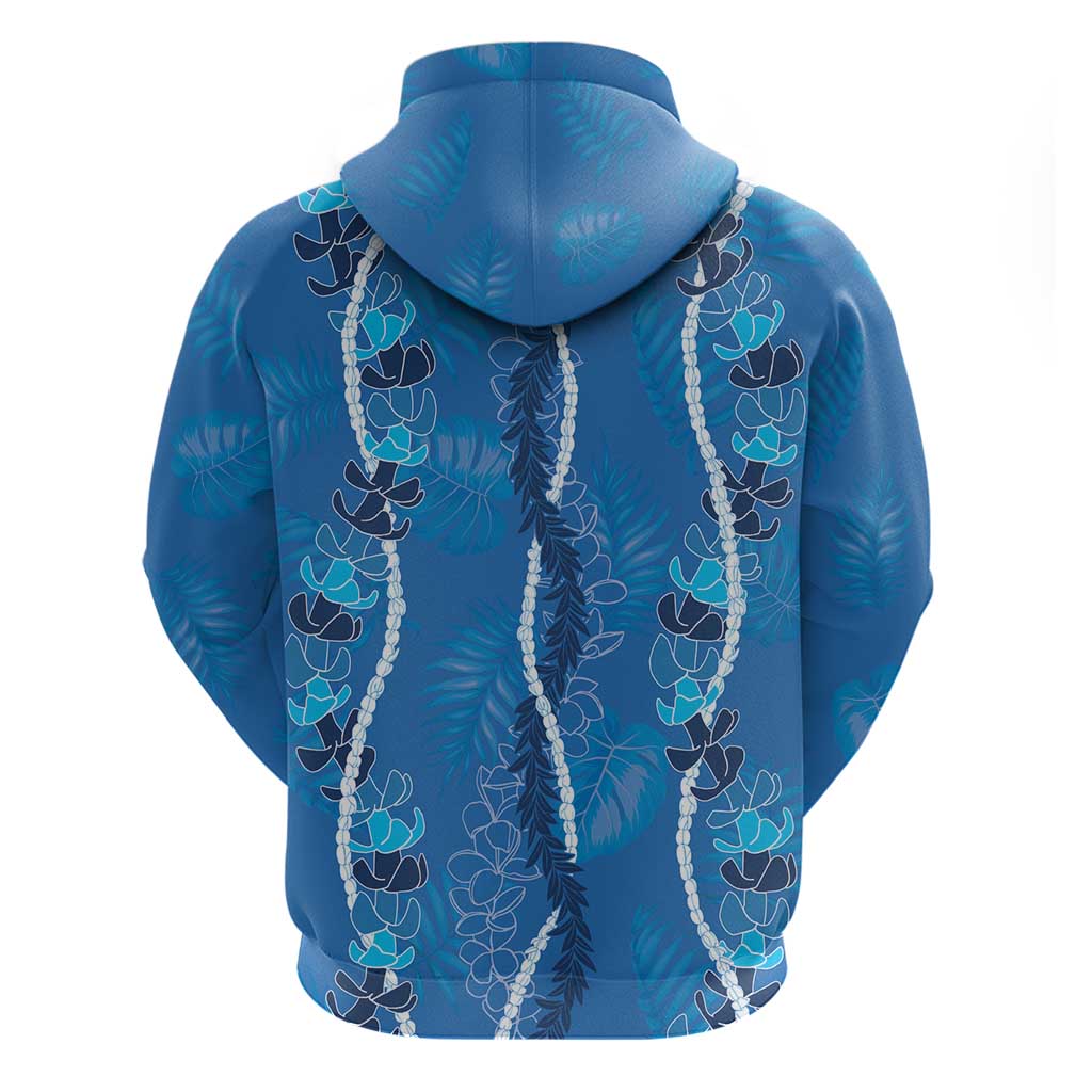 Hawaii Maile Lei Zip Hoodie With Blue Monstera Pattern