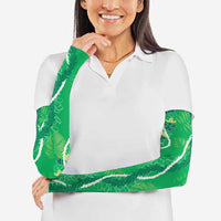 Hawaii Maile Lei Arm Sleeves With Green Monstera Pattern - Polynesian Pride