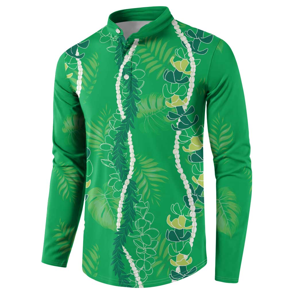 Hawaii Maile Lei Button Sweatshirt With Green Monstera Pattern LT05 - Polynesian Pride