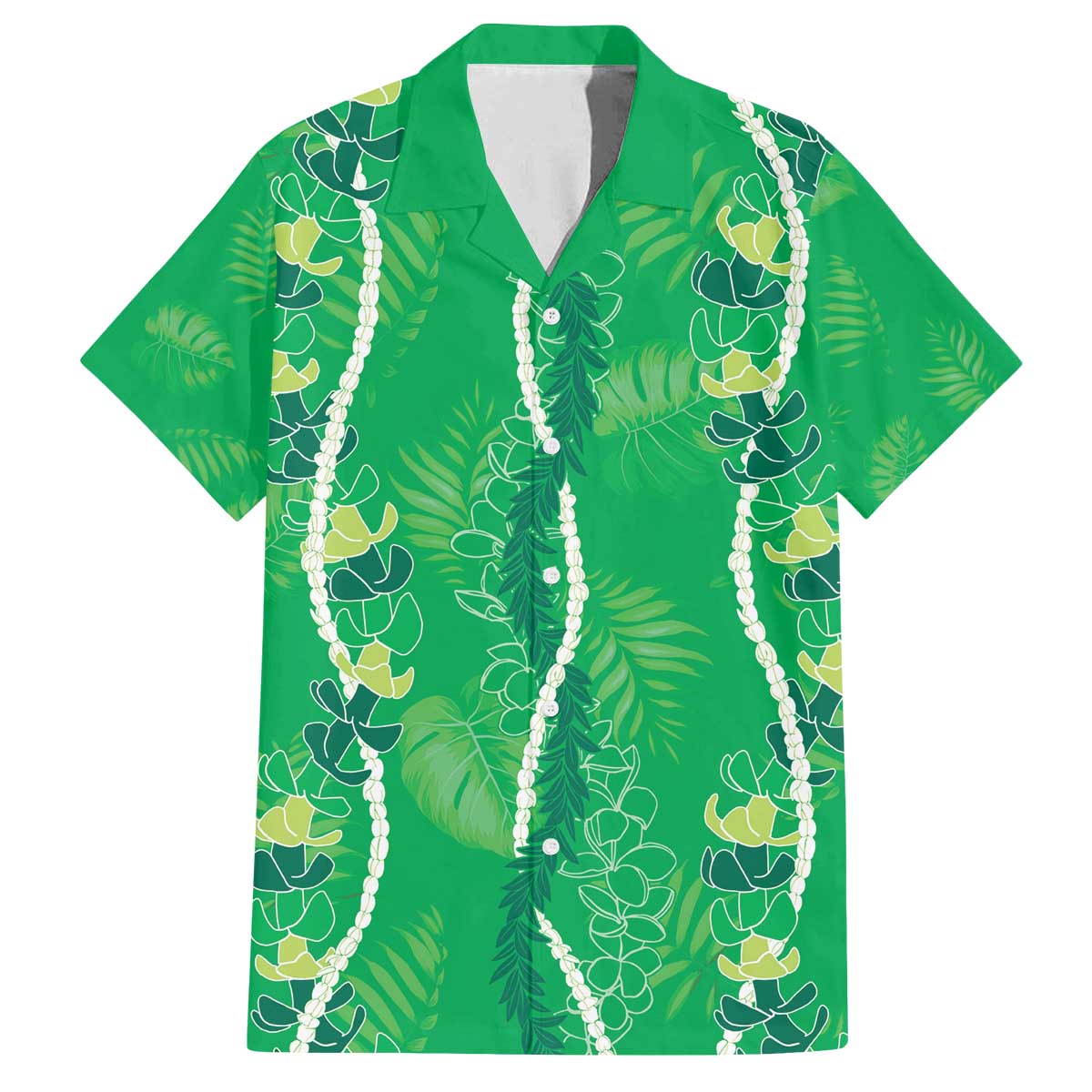 Hawaii Maile Lei Family Matching Off The Shoulder Long Sleeve Dress and Hawaiian Shirt With Green Monstera Pattern