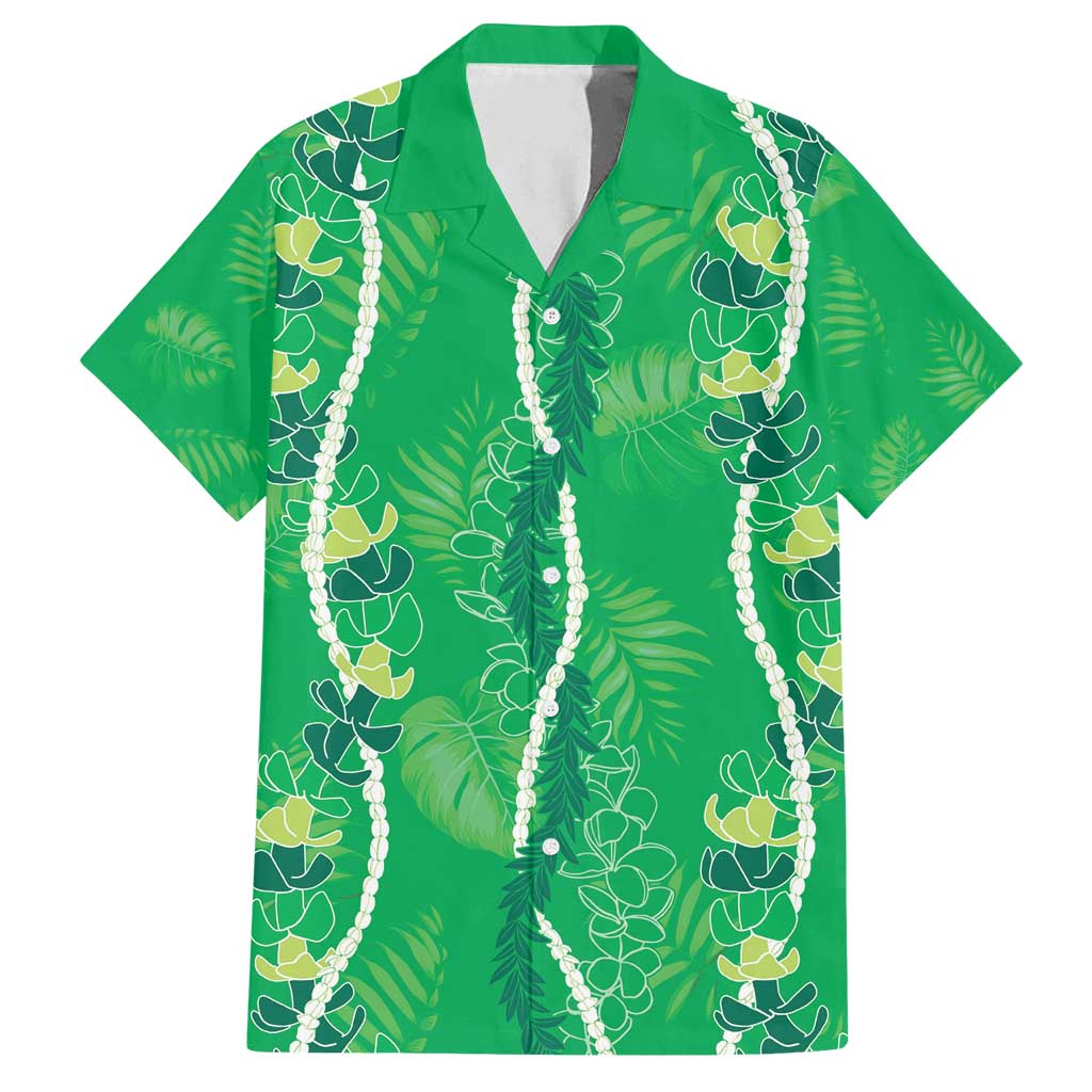 Hawaii Maile Lei Family Matching Off Shoulder Maxi Dress and Hawaiian Shirt With Green Monstera Pattern