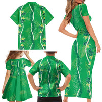 Hawaii Maile Lei Family Matching Short Sleeve Bodycon Dress and Hawaiian Shirt With Green Monstera Pattern